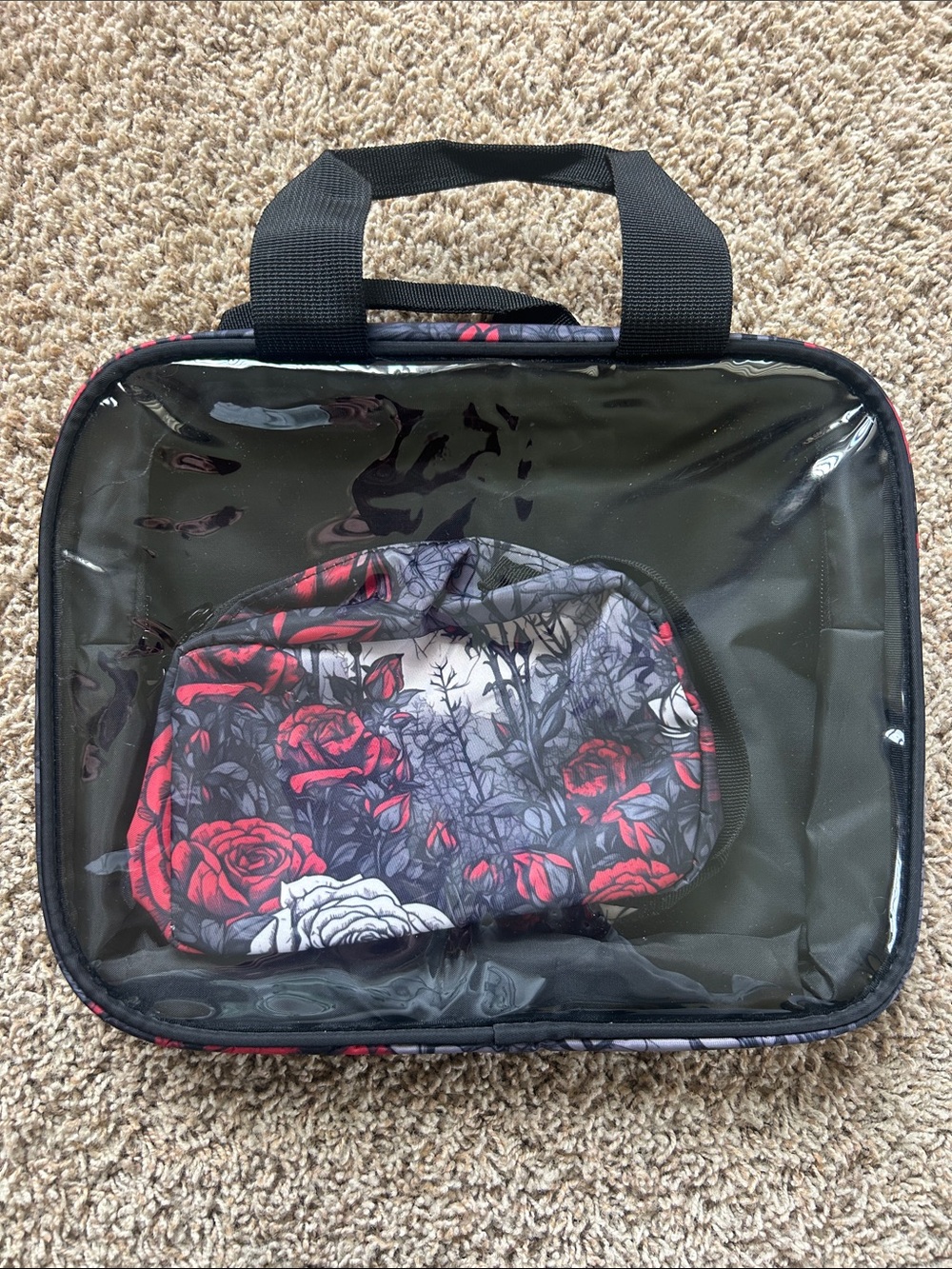 Floral Rose Cosmetic Pouch Set in Black and Red